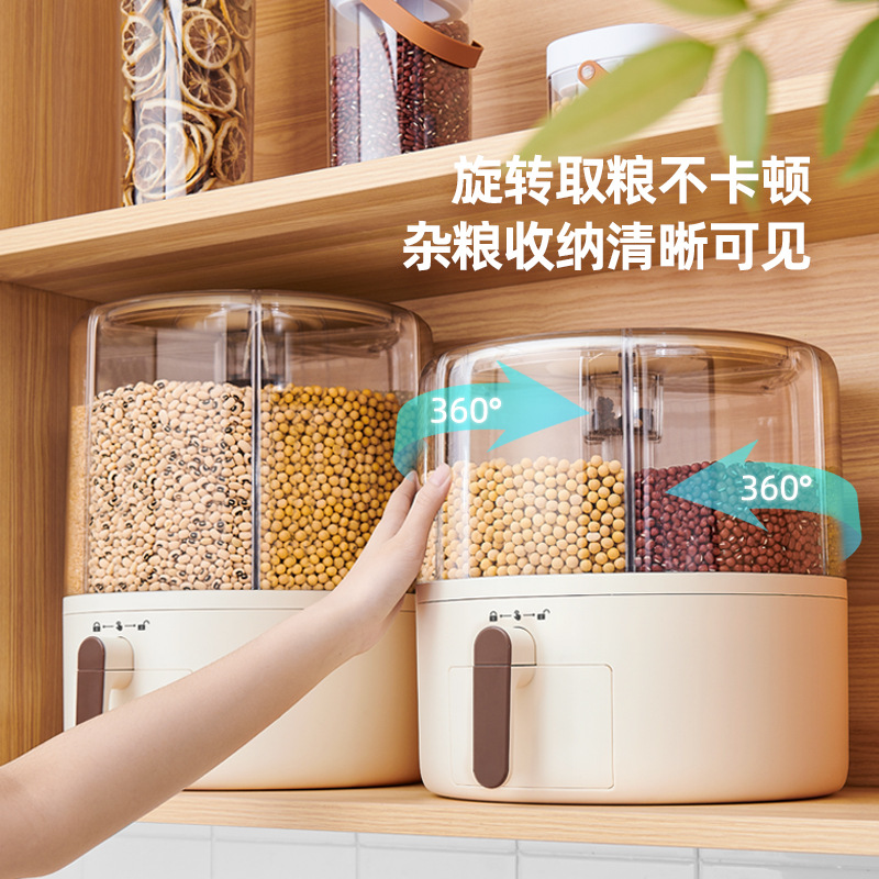 Caja de almacenamiento de granos compartimiento giratorio Cubo de arroz a prueba de insectos a prueba de humedad sellado hogar separado caja de almacenamiento de arroz olla de arroz