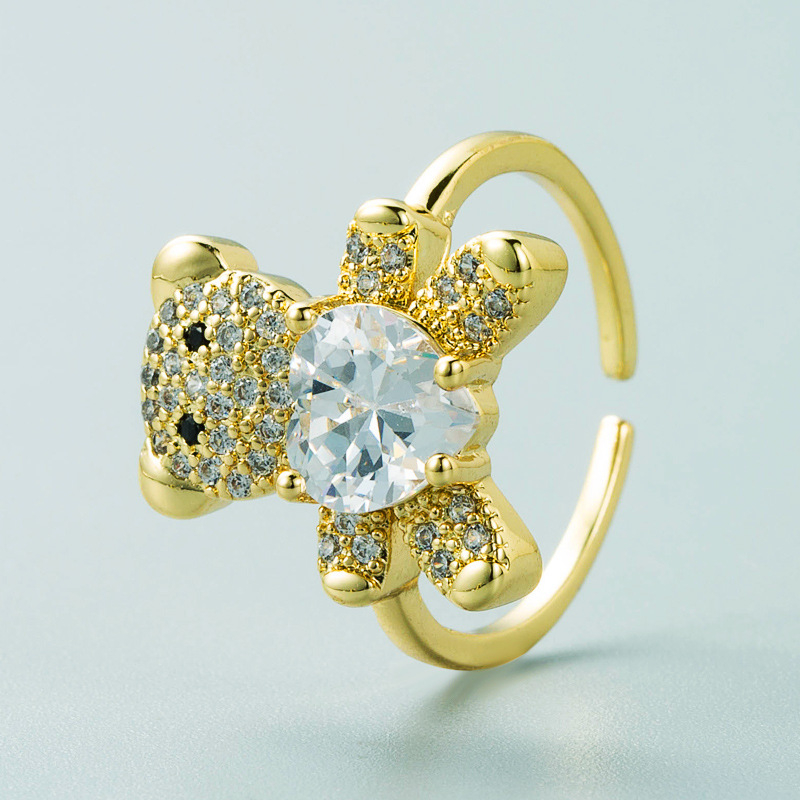 Retro Copper-plated Real Gold Micro-inlaid Zircon Heart-shaped Bear Ring display picture 5