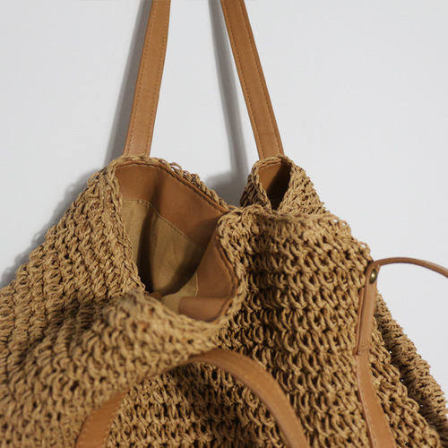  new summer style large-capacity bucket bag vegetable basket one-shoulder woven straw large bag ins holiday casual women's bag