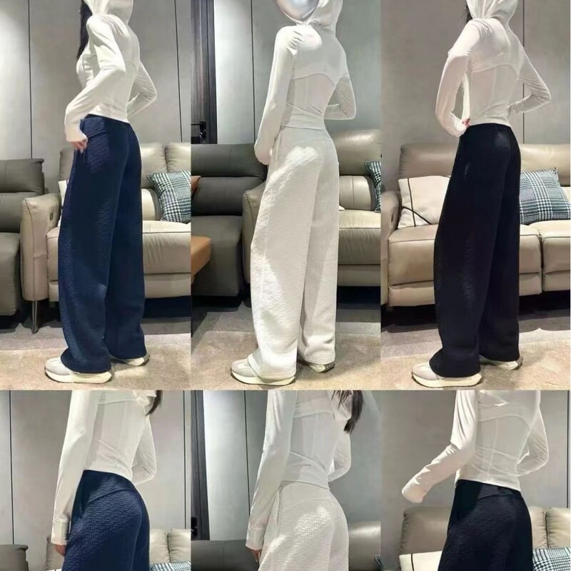 Lulu Yarn Vibration Sports Jacquard Casual Pants with Four-Way Stretch Elastic Band, Loose Wide-Leg Pants on the Outside