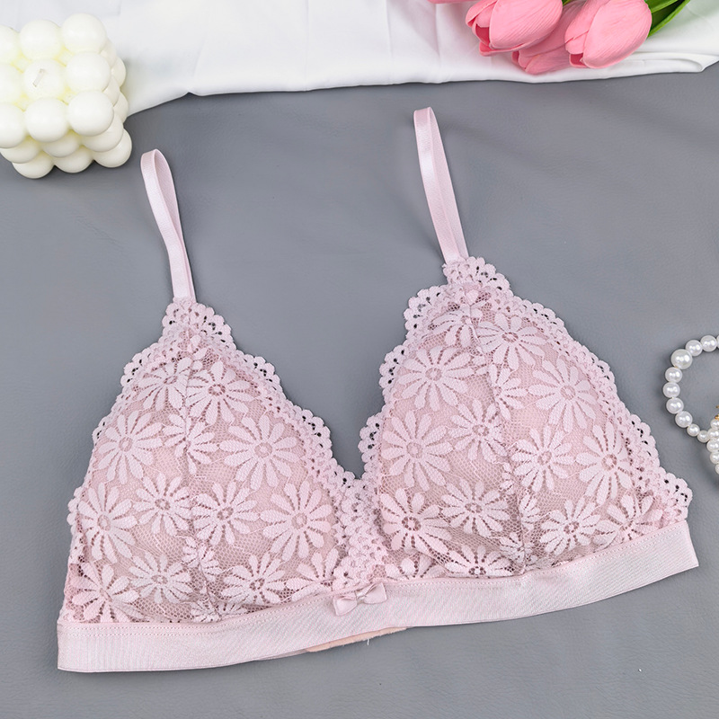Bra de encaje sexy para mujeres desmontable tipo separación de taza triangular reunida sin anillo de acero ropa interior ropa interior dos piezas