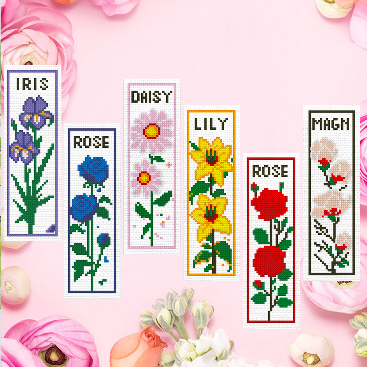 Kits de punto de cruz impresos estilo marcapáginas, éxito de ventas transfronterizas, hermosas flores, artículos pequeños de alta gama, creativos y culturales hechos a mano para principiantes