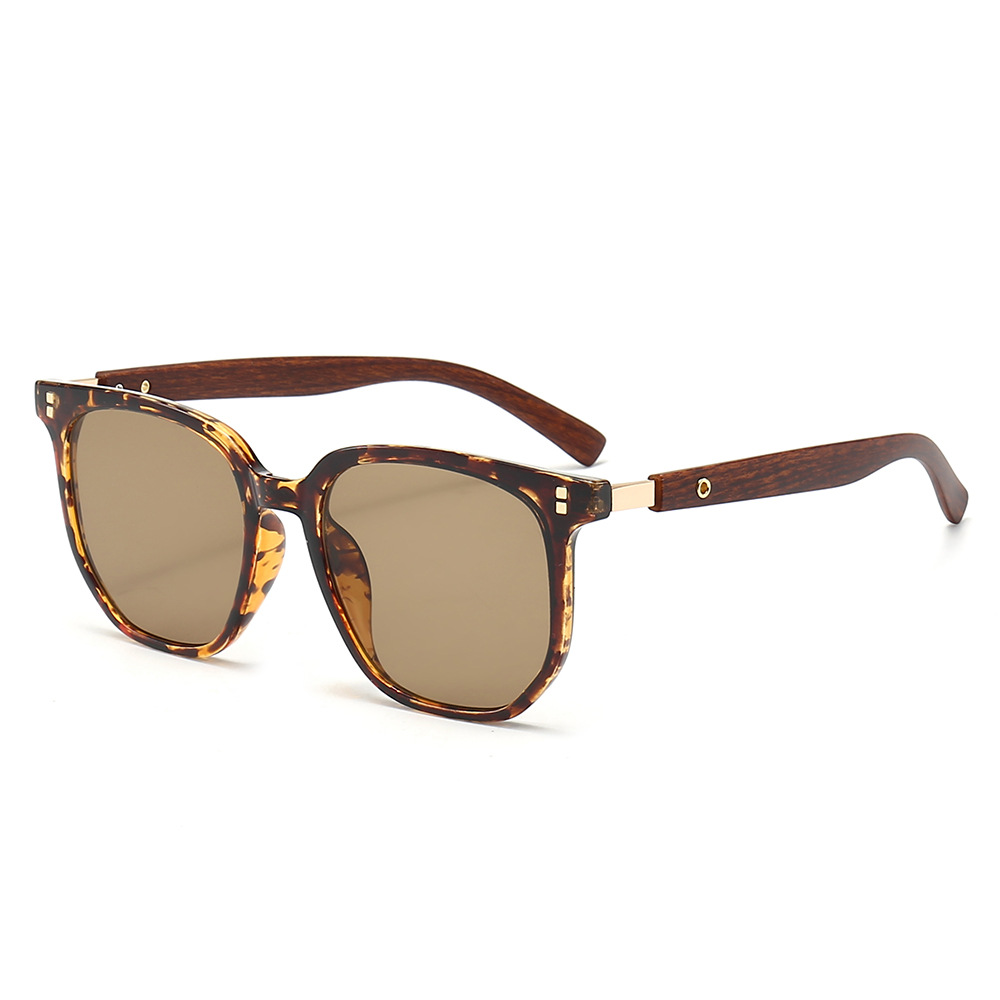 Nuevas gafas de sol marrones, caja de pierna de imitación de madera para mujer, gafas TR de cara redonda, gafas de sol de moda_voghion.com