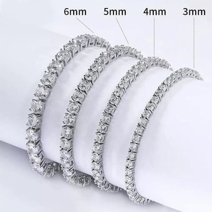 European and American Hot-Selling S925 Silver Moissanite Single-Row Tennis Chain Bracelet Hip-Hop Men and Women Same Style Full Diamond Accessories Shine