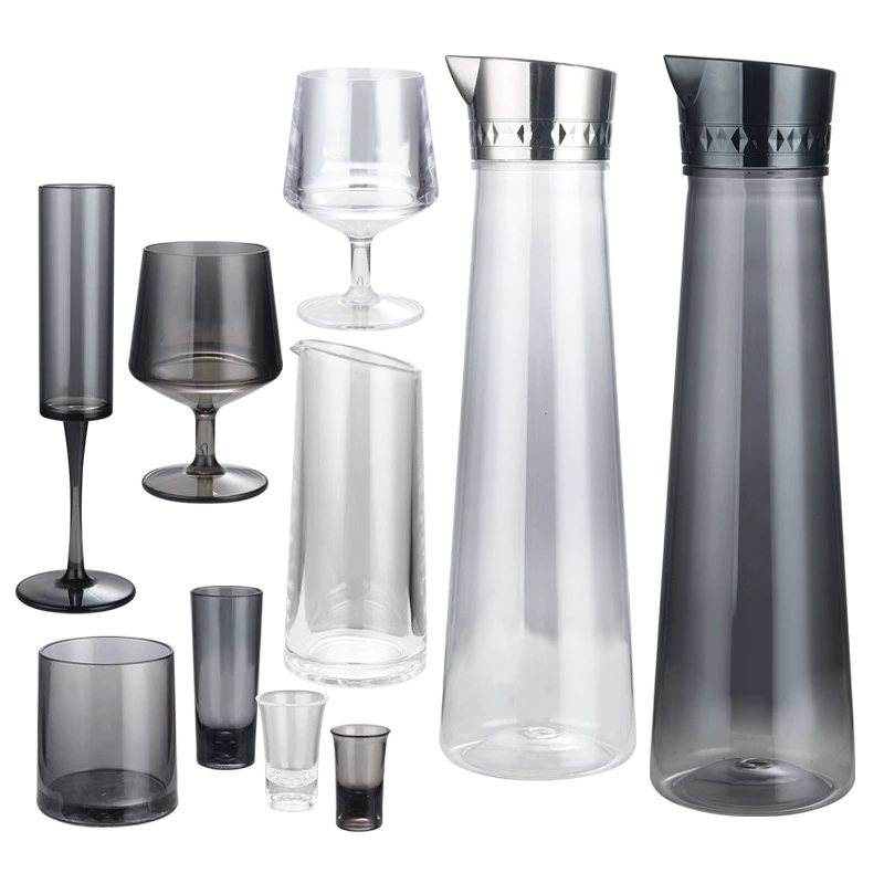 Acrylic plastic set, champagne glass, wineglass for whiskey, bullet, PC-plastic
