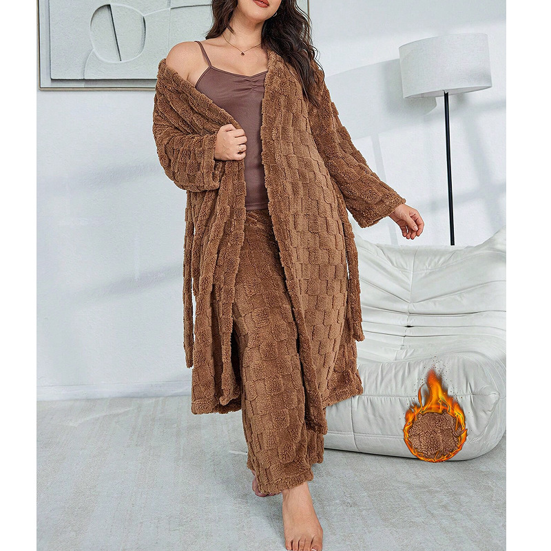 GraceChic GraceChic Cross-Border Fluffy Plus Size Women's Three-Piece Pajamas Set Autumn Winter New European And American Style Sexy_voghion.com