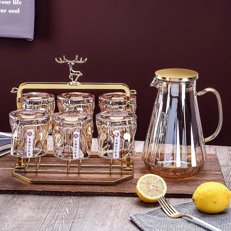 轻奢玻璃杯水具套装家用喝水杯子凉水壶高颜值待客威士忌杯啤酒杯