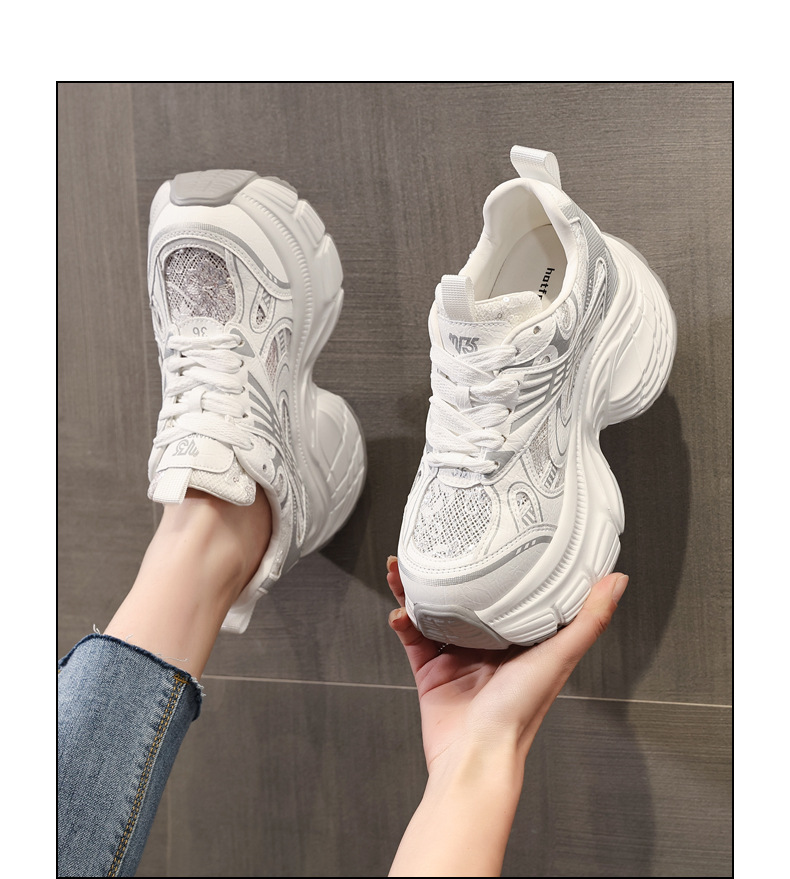 Giày sneaker chunky đế dày tăng chiều cao lưới thoáng khí mùa hè nữ HS9157-66 — Màu trắng chi tiết 14