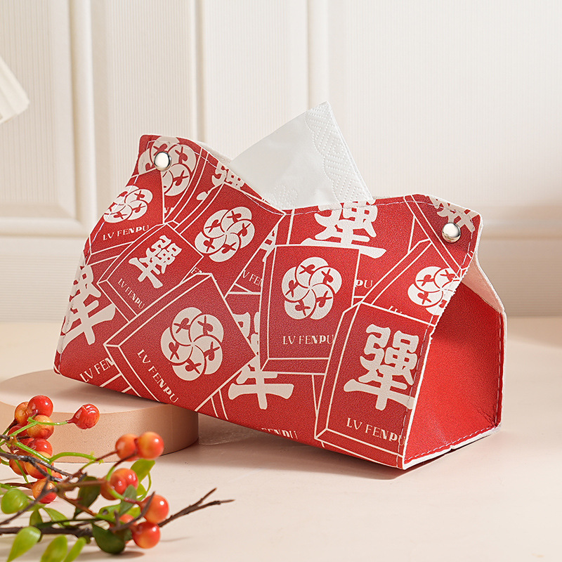 Caixa de toallas de mahjong rojo festivo, caja de extracción de papel de sala de estar doméstica, caja de extracción de papel de lujo, caja de almacenamiento de extracción de papel de alto nivel, restaurante 2025