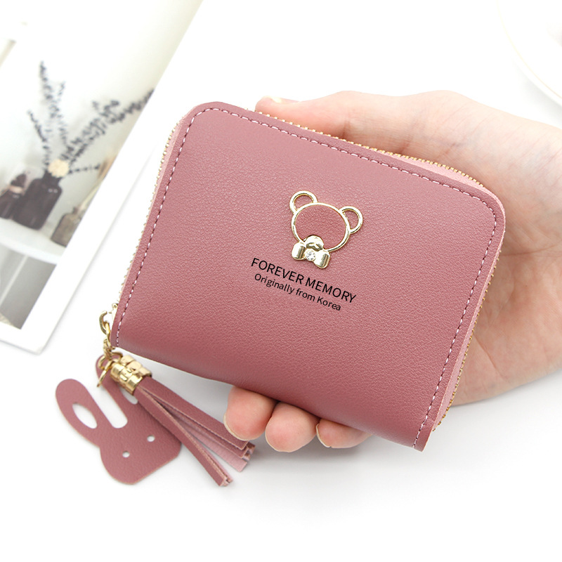 Suministro directo de fábrica estilo coreano carpeta las mujeres corto dibujos animados lindo oso gran capacidad niña monedero cremallera bolsa