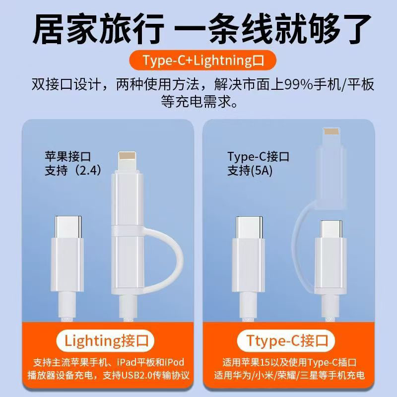 Cable de datos de carga rápida PD para teléfonos móviles para Apple 17 / 16 / 15 cable de carga trenzado tipo-c 2 - en - 1