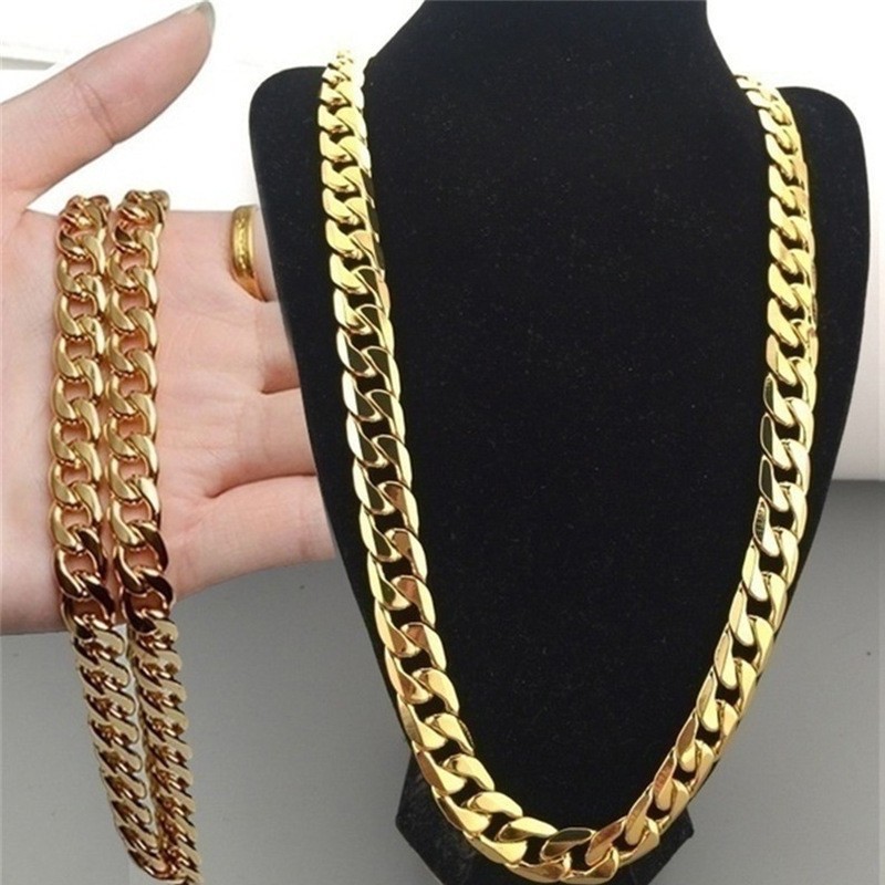 Cross-Border Jewelry European and American Fashion New Nk Necklace Chain Imitation Gold Men's 6mm Side Chain Necklace Manufacturer Wholesale