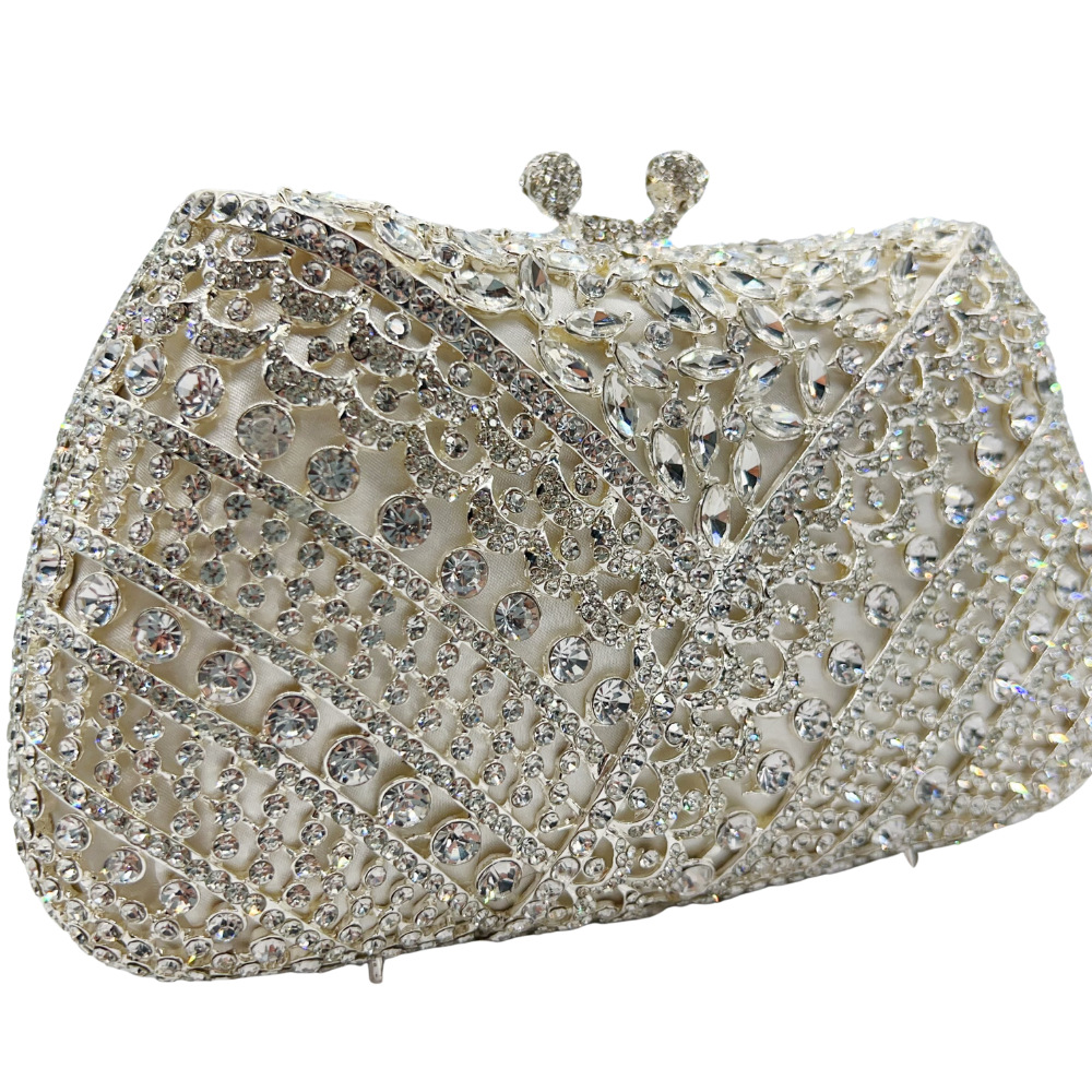 Túi clutch nữ đính đá pha lê kim cương cầm tay dự tiệc sang trọng — trắng, bạc, Kim cương trắng trên vàng, kim cương vàng trên nền vàng chi tiết 4