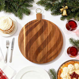 木质圣诞球托盘金合欢木砧板带金属手柄圣诞节乔迁礼物熟食奶酪板