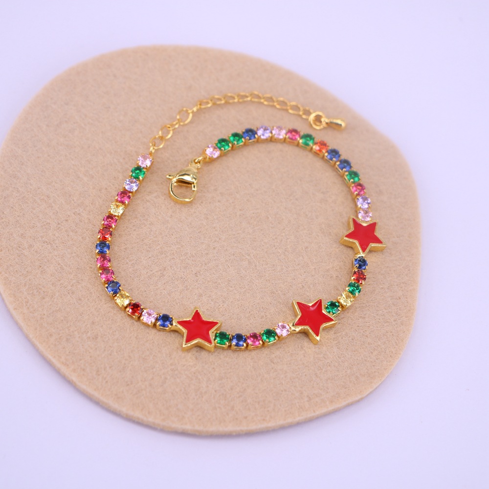 European and American fashion drip oil inlaid zircon pentagram chain bracelet female