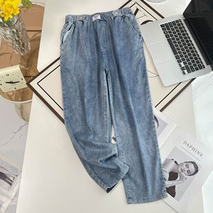 100kg Fat Sister Summer New Casual Thin Dad Jeans Eighty-Point Pants Plus Size Women's Clothing 2639