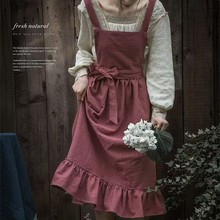 外贸亚马逊法式花艺美甲棉麻围裙韩式开叉气质花店工作服花艺风