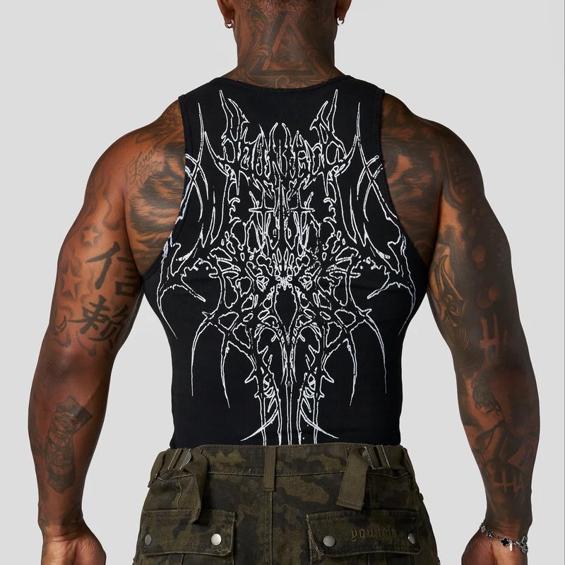 Youngla New Style Knitted Ice Silk Ribbed Sports Fitness Vest Quick-Drying Tight-Fitting Sleeveless Printed Top