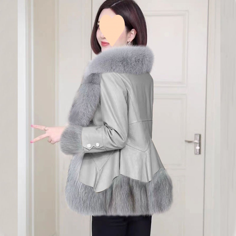 Leather Women's New Down Cotton-padded Jacket Slim-fit Faux Fur One-piece Jacket Explosive Winter Coat