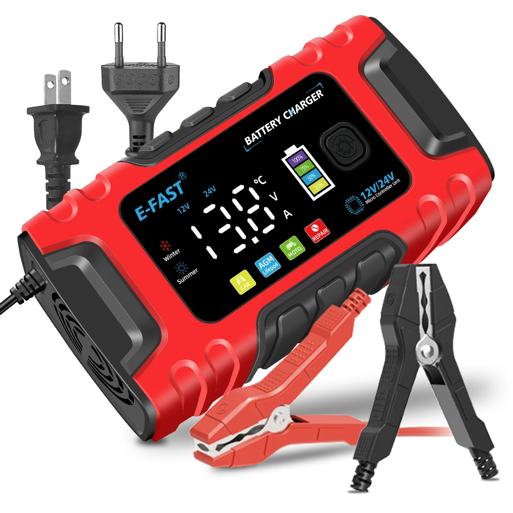 E-FAST цветной экран свинцово-Кислотное зарядное устройство для литиевых аккумуляторов 12V24V10A автомобильное зарядное устройство для мотоциклов