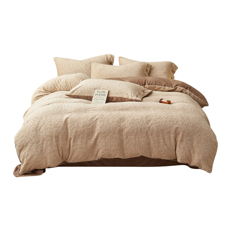 A clase doble cara engrosada cama de lana de leche de cuatro piezas de ropa de cama de invierno sábanas de lana de coral