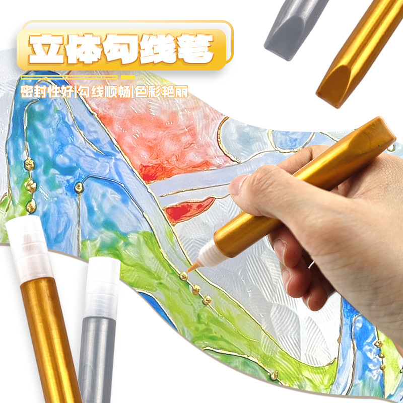 Golden Gouline Pen Glass Pigment DIY Painted Children's Hand-painted Stroke Paste Three-dimensional Pearlescent Waterproof acrylic Sheet