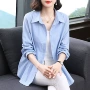 翻领薄款长袖蓝色衬衫