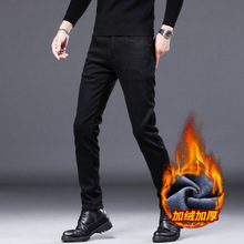 不掉色加绒加厚香港潮牌轻奢修身弹力黑色牛仔长裤男款2024秋冬款