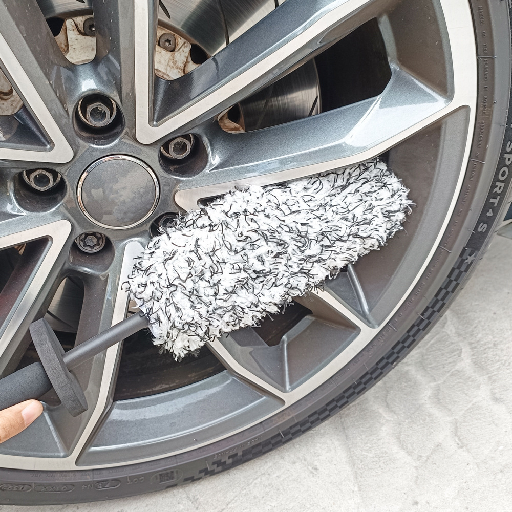 Cross-Border Automotive Long-Haired Plush Microfiber Car Wash Brush Tire Rim Wheel Hub Beauty Cleaning Brush Wheel Hub Brush