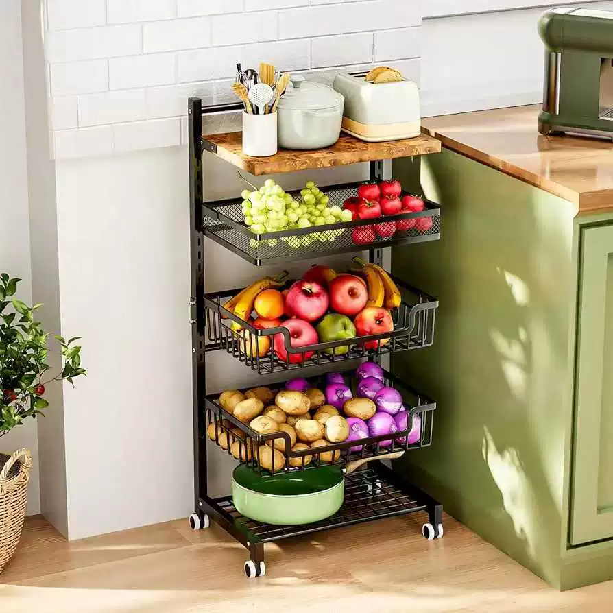 Kitchen thickened multi-layer removable storage rack with wheels for home multi-functional floor-standing snack trolley storage rack