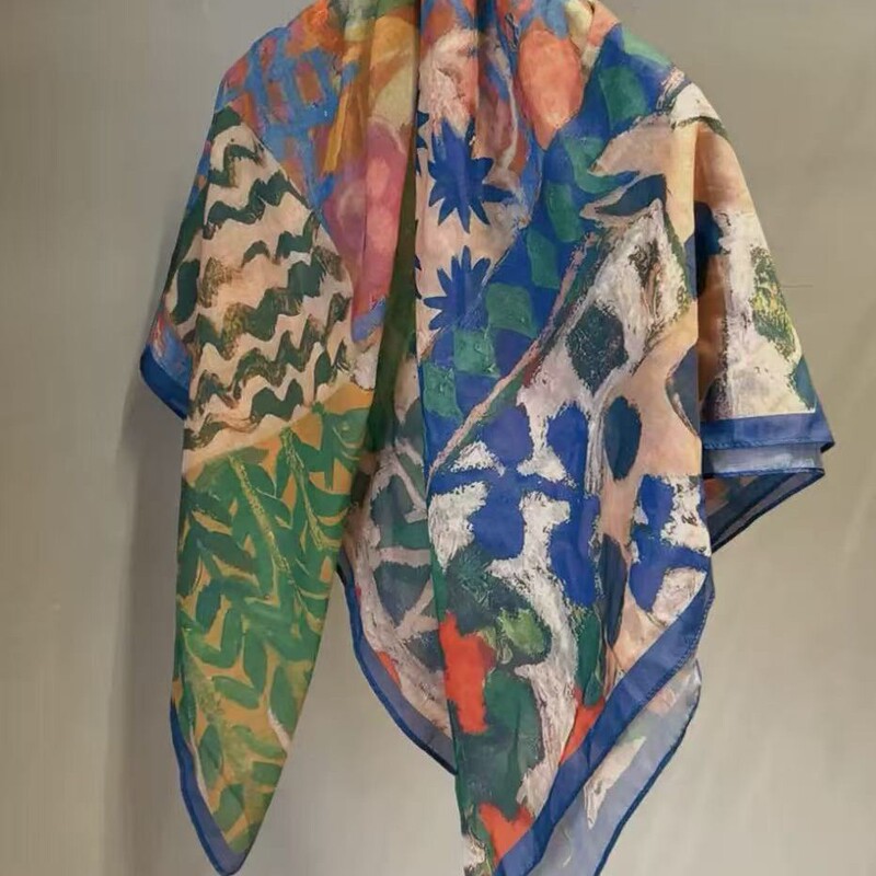 Tencel Cotton 110 Versatile Sun Protection Shawl with French Retro Print for Travel, Thin Sun Protection Cover-Up