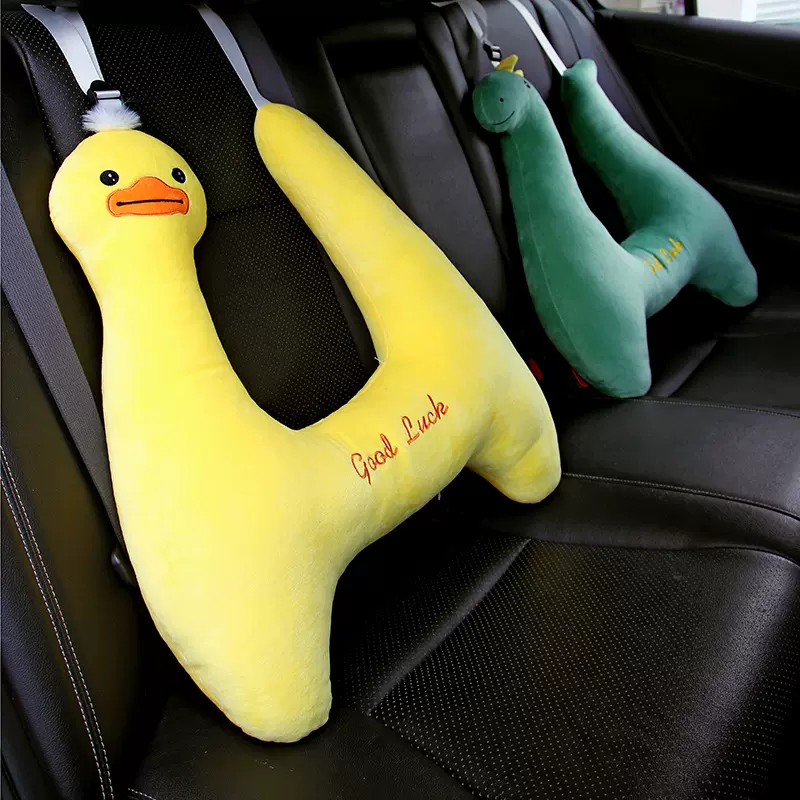 跨境爆款汽车头枕儿童睡觉护颈枕长途车载抱枕防勒脖带后座靠枕