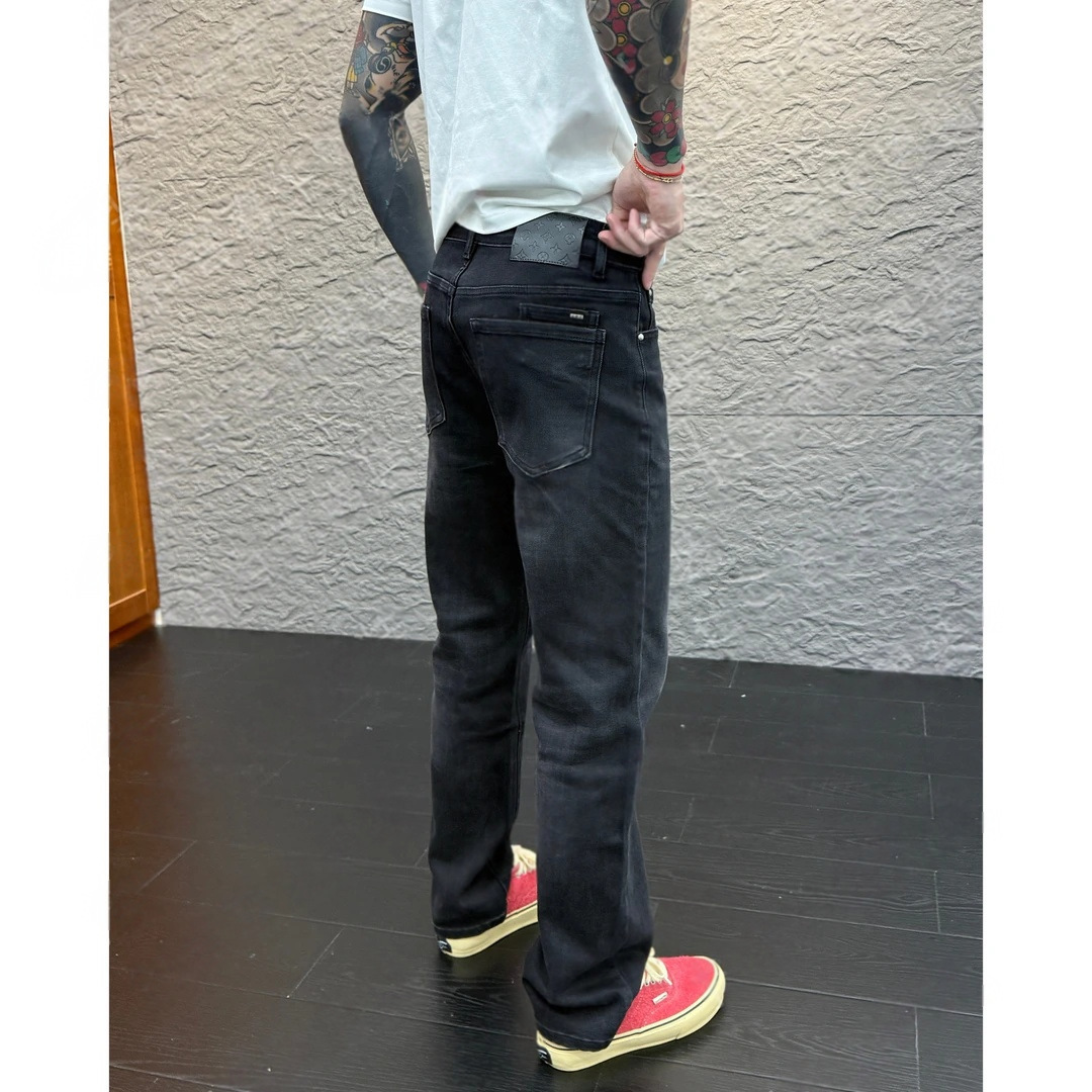 Men's Early Autumn Fashionable Casual Straight Leg Jeans mid Waist Clean Line Slightly Elastic Trendy High End Blue Jeans_mkmklike.com