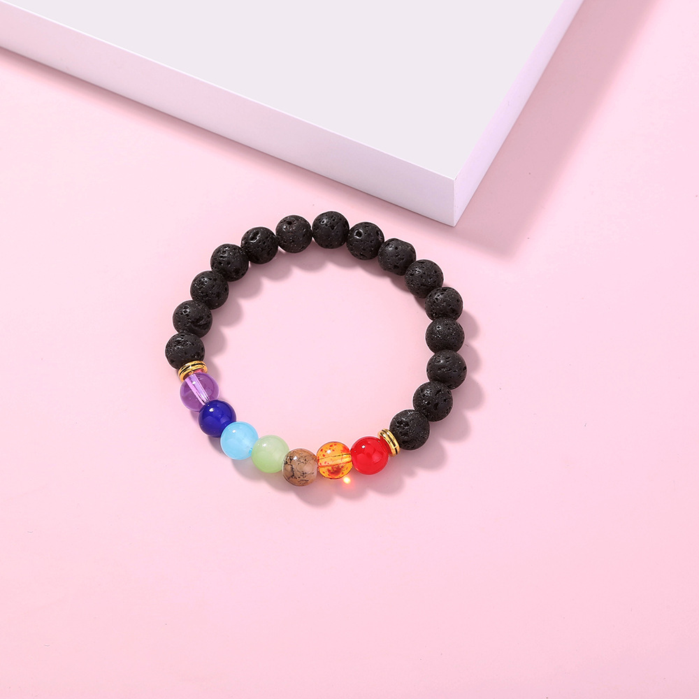 Fashion volcanic stone 7-color chakra color beads bracelet wholesale