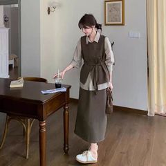 2025春秋新款时尚套装女高级感马甲长袖衬衫高腰显瘦半身裙三件套