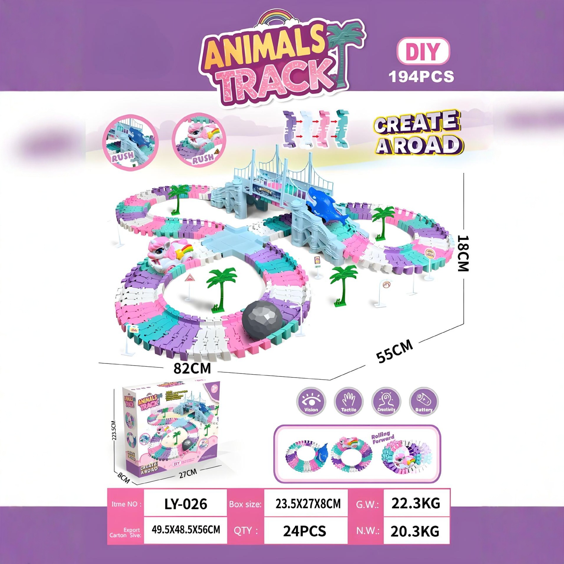 Transfronterizos unicornio eléctrico tren eléctrico carro catapulta locomotora ensamblaje DIY pista de carreras juguetes para niños