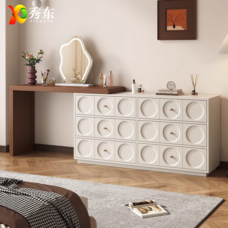 Medieval Style Dressing Table and Cupboard Integrated Bedroom French Cream Style Solid Wood Dressing Table Corner Bedside Storage Cabinet