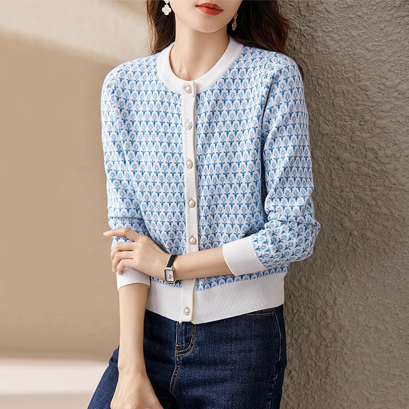 2025 Autumn and Winter New Arrival Threaded Round Neck Floral Knitted Cardigan Women's Long Sleeve Straight Slim Casual Sweater 2025 Autumn and Winter New Arrival Threaded Round Neck Floral Knitted Cardigan Women's Long Sleeve Straight Slim Casual Sweater