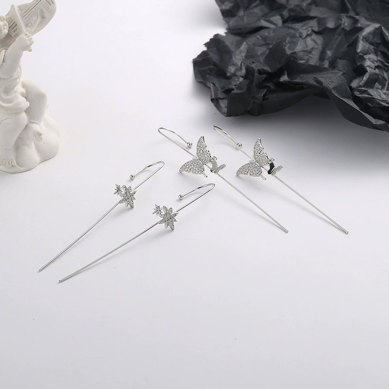 Китайская названная строка: 古猫宁 Six Mangxing Star Star Strike Ear Earrical Earrical Earrings Exaggerated Ring Wind Candid Line Virgin Stone Butterfly Suspit Hitting