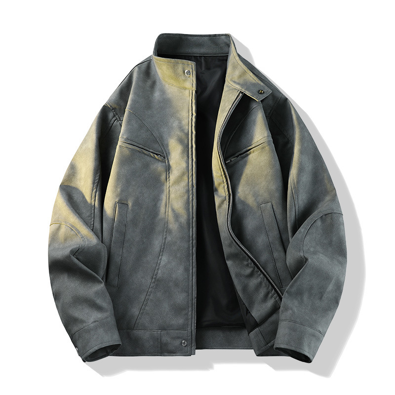 美式复古黑色皮衣秋冬日常立领通勤工装外套时尚潮牌休闲痞帅夹克