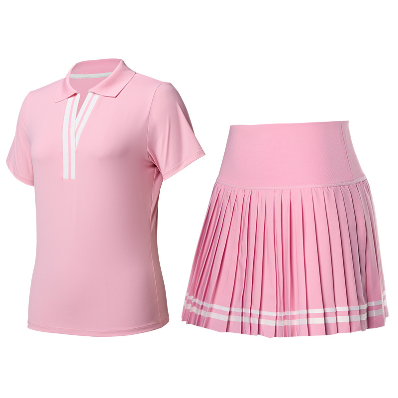 Trajes deportivos transfronterizos con solapa en V, mangas cortas falsas de dos piezas, falda corta, tenis de verano, ropa de ejercicio de secado rápido