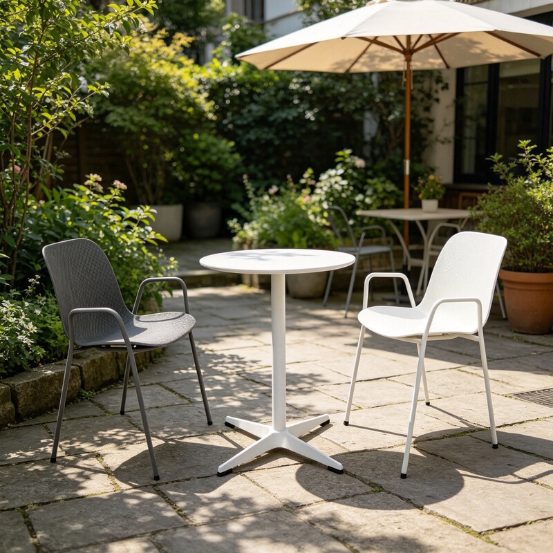 Mgbml01170 Simple Gray and White Color Scheme Small Round Table Leisure Table and Chair Set, Comfortable Dining Chair with Armrests