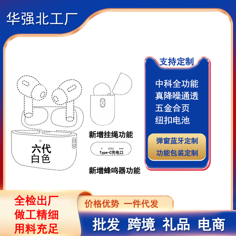 Huaqiangbei Sixth Generation Air Pro2 Zhongke 8922A Noise-Cancelling Transparent Pods C Are Suitable for Apple Bluetooth Headphones