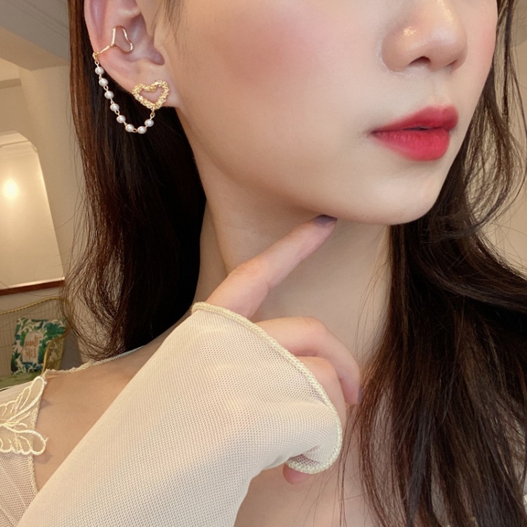 Fashion Heart Shape Imitation Pearl Alloy Tassel Ear Studs display picture 2