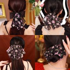 鉑思亞同款2023年春季浪漫碎花雪紗飄帶高彈力發圈女頭繩氣質頭飾