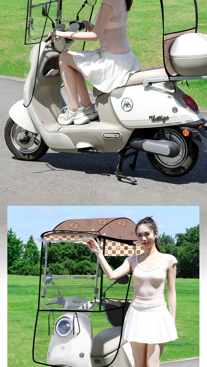 New model of electric vehicle rain canopy, retractable and foldable, windproof cover for electric bikes, motorcycle sunshade, rain protection canopy