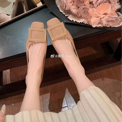 秒發！葡萄媽同款鞋經典方扣通勤粗跟方頭優雅氣質高跟單鞋春