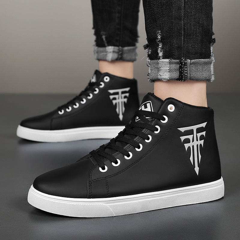 Herr high top casual sneakers i läder halkfria andningsbara vita_voghion.com