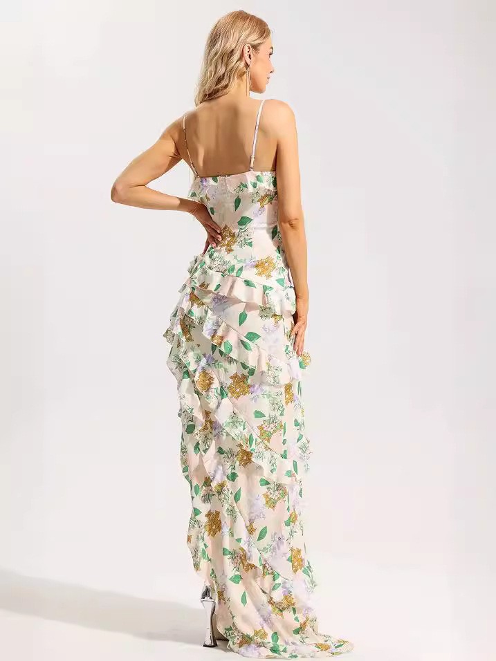 Abito da sera dal temperamento fatato in chiffon con bretelle alla moda, primavera ed estate, transfrontaliero europeo e americano