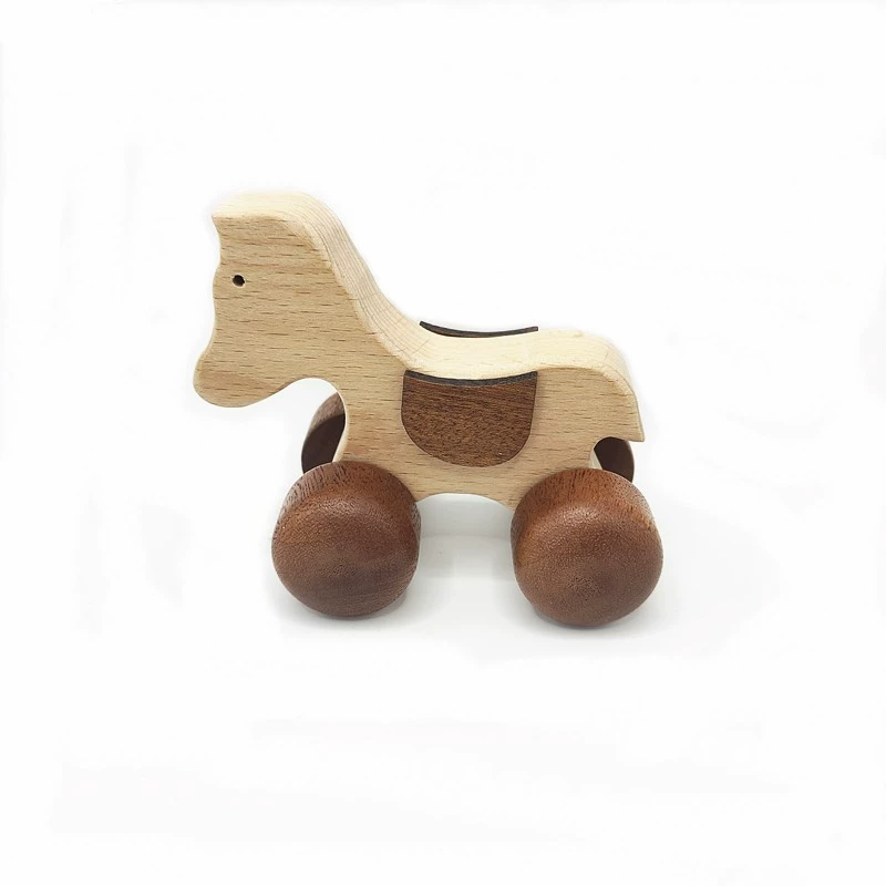 Wooden Baby Toy Rocking Rattle & Teether, natural wood, safe newborn grip